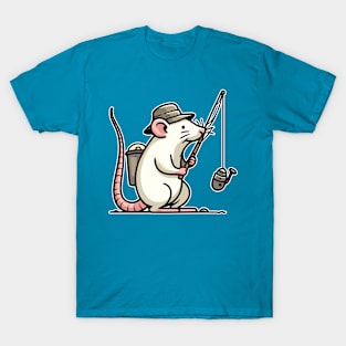 white rat fishing with fishing rod T-Shirt